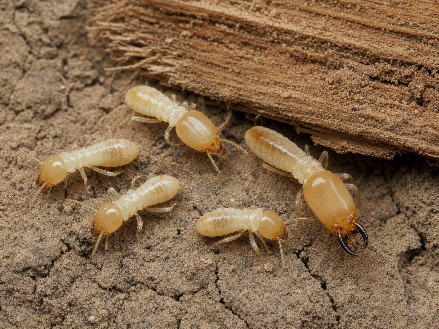 Arid-Land Subterranean Termite (Reticulitermes tibialis) workers. Their small size and pale coloring make them nearly invisible to the naked eye, allowing infestations to develop undetected for extended periods. | Bills Pest Termite Control